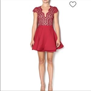 NWT Luxxel Red and Nude Lace Mini Dress